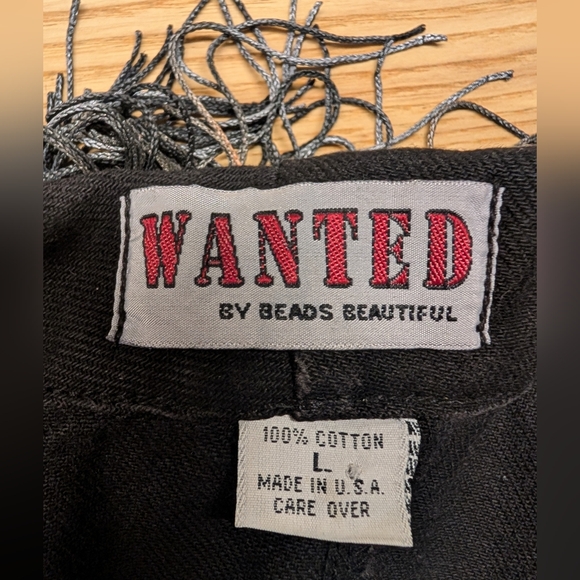 Vintage Women's Wanted Black Jean Vest With Fringe Sz L - Picture 7 of 7